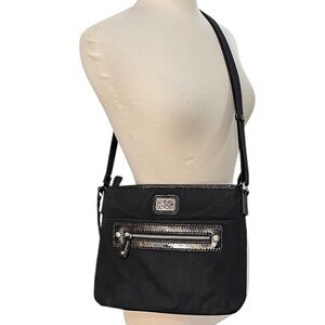 Brighton Microfiber Nylon Patent Leather Cross Body Bag Black Silver